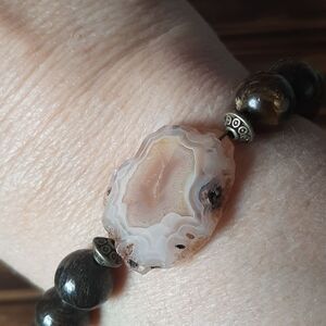Bronzite & Rare Condor Agate Wire Bracelet Size 9